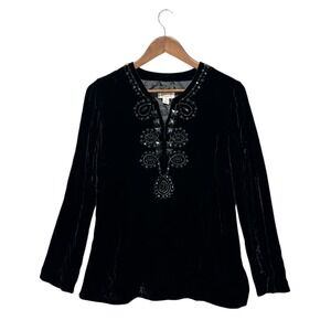 Talbots‎ Velour Velvet Long Sleeve Blouse Size 6 Black Whimsigoth Witchy Fairy